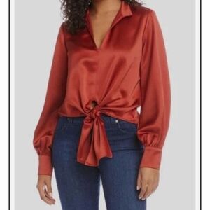 Karen Kane Rust Satin Tie-Front Blouse